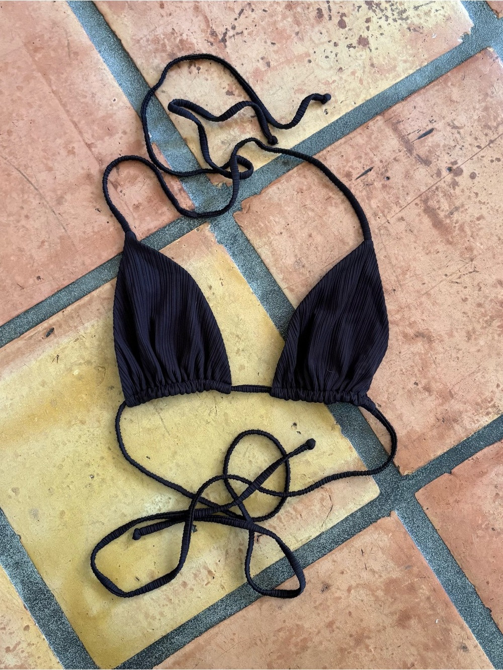 Black Plisse Triangle Bikini Top